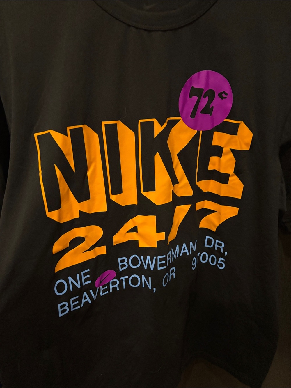 Nike Black Short Sleeve Tee with Orange Logo and Purple Accent size XL